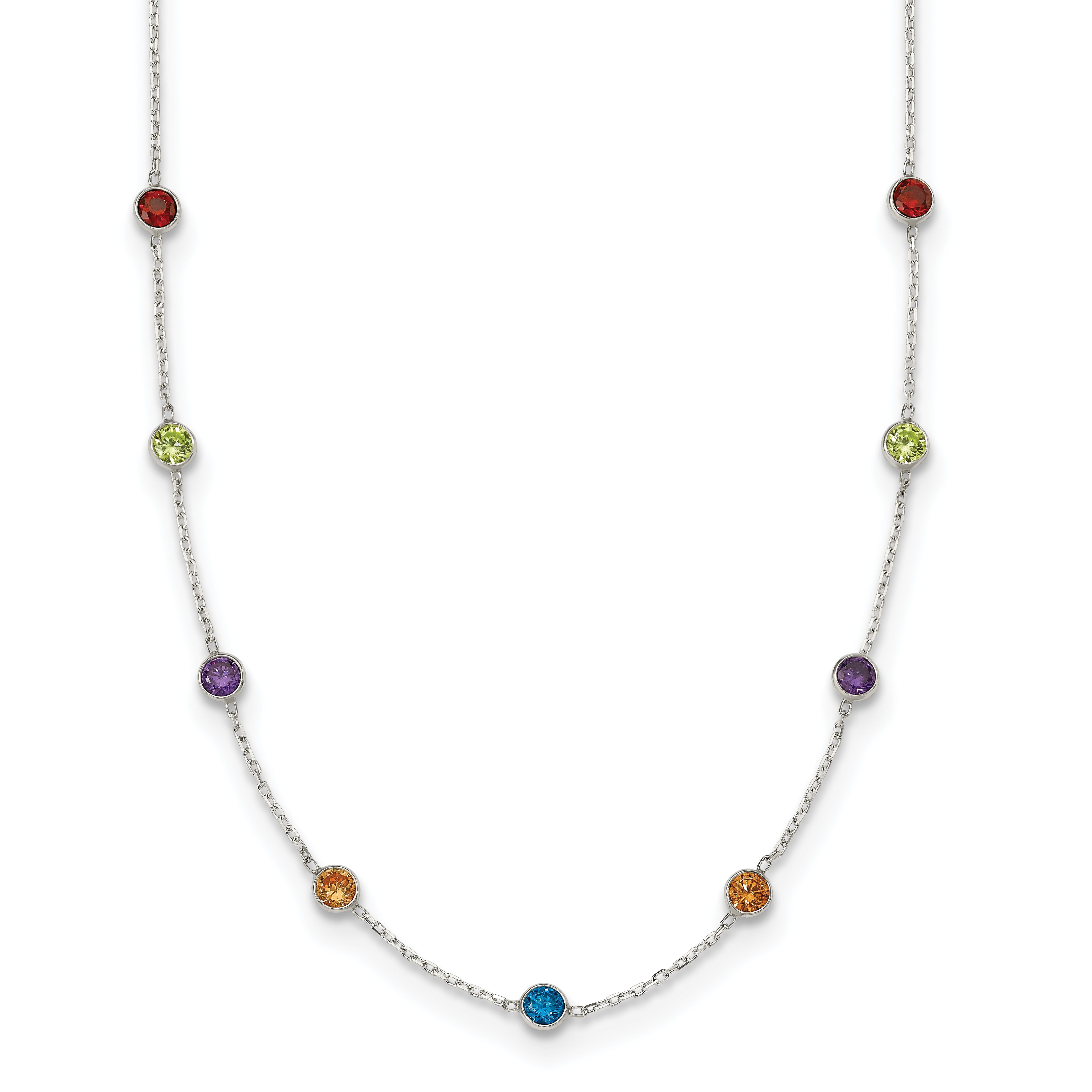 Sterling Silver 9-Station Multicolor CZ Necklace