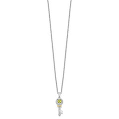 Brilliant Gemstones Sterling Silver with 14K Accent Rhodium-plated Peridot and Diamond Key 18 Inch Necklace with 2 Inch Extender