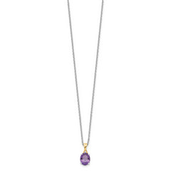 Sophia Jewelers Sterling Silver 14K Gold Amethyst Diamond Necklace Elegantly Polished