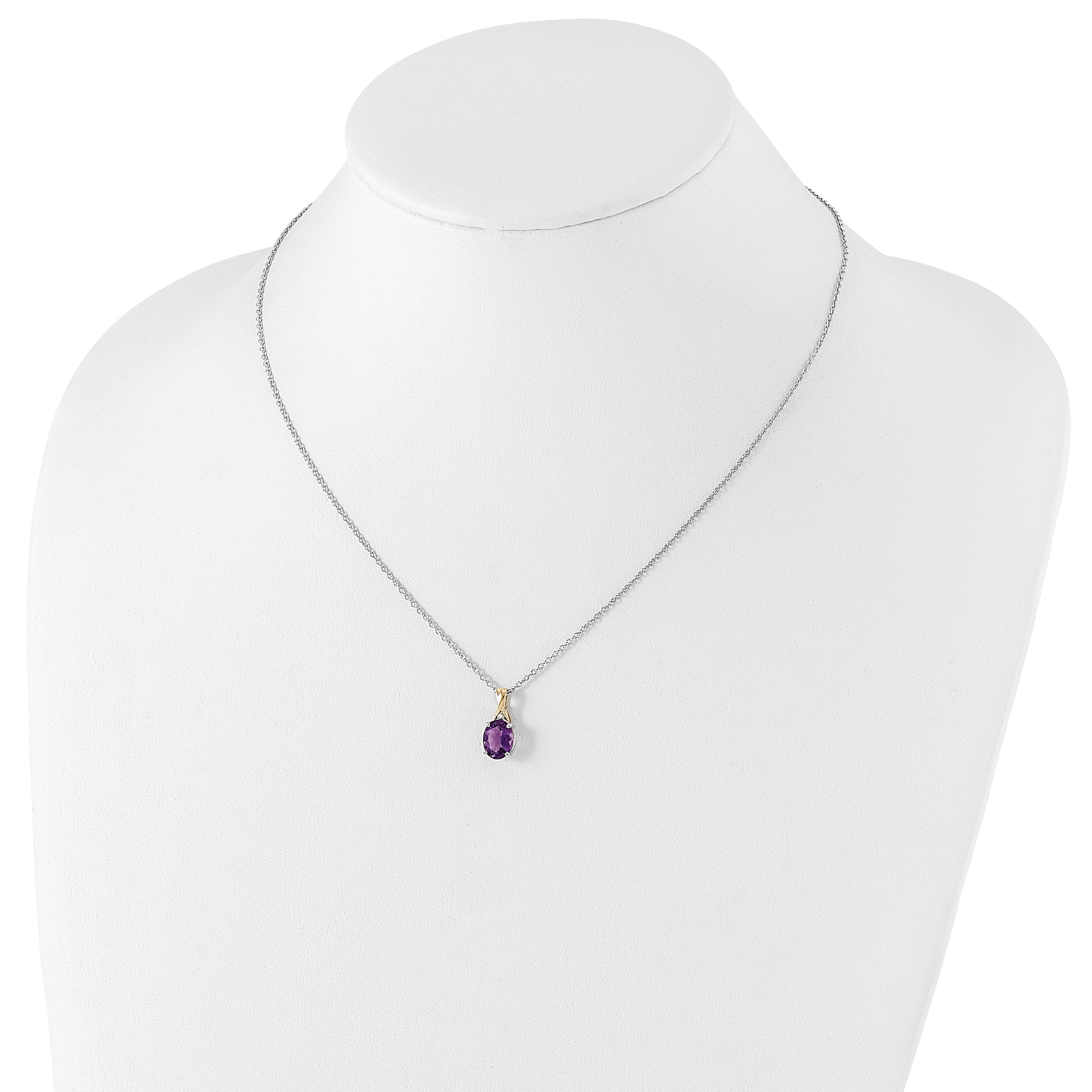 Sophia Jewelers Sterling Silver 14K Gold Amethyst Diamond Necklace Elegantly Polished