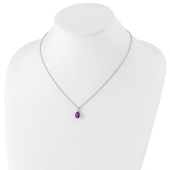 Sophia Jewelers Sterling Silver 14K Gold Amethyst Diamond Necklace Elegantly Polished