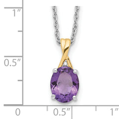 Sophia Jewelers Sterling Silver 14K Gold Amethyst Diamond Necklace Elegantly Polished