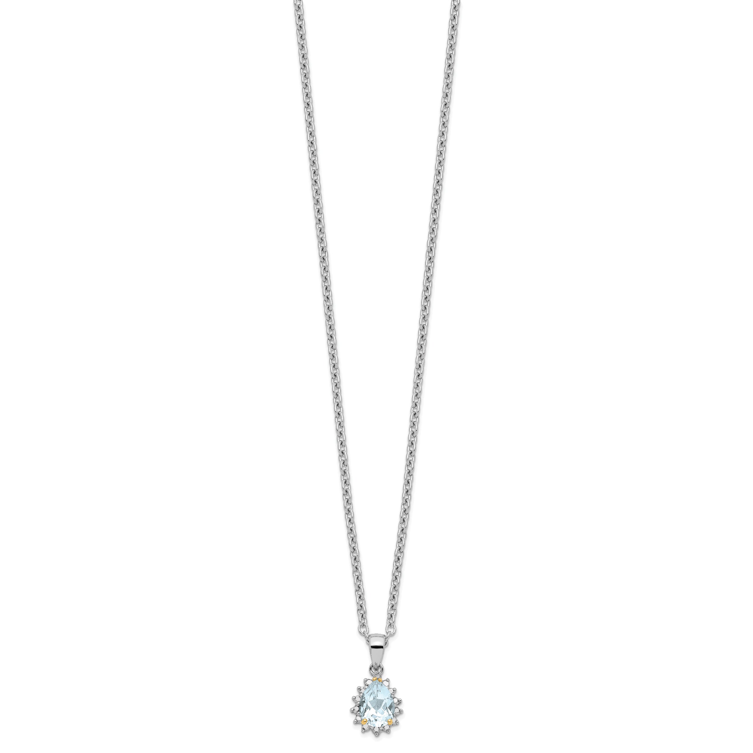 Brilliant Gemstones Sterling Silver with 14K Accent Rhodium-plated Sky Blue Topaz and Diamond 18 Inch Necklace with 2 Inch Extender