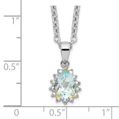 Brilliant Gemstones Sterling Silver with 14K Accent Rhodium-plated Sky Blue Topaz and Diamond 18 Inch Necklace with 2 Inch Extender