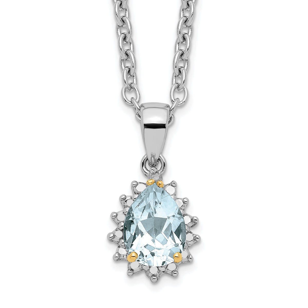 Brilliant Gemstones Sterling Silver with 14K Accent Rhodium-plated Sky Blue Topaz and Diamond 18 Inch Necklace with 2 Inch Extender