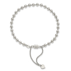 Amore La Vita Sterling Silver Rhodium-plated Polished 4MM Beaded Dangling Heart 7.5 inch Charm Bracelet with Magnetic Clasp