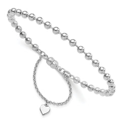 Amore La Vita Sterling Silver Rhodium-plated Polished 4MM Beaded Dangling Heart 7.5 inch Charm Bracelet with Magnetic Clasp