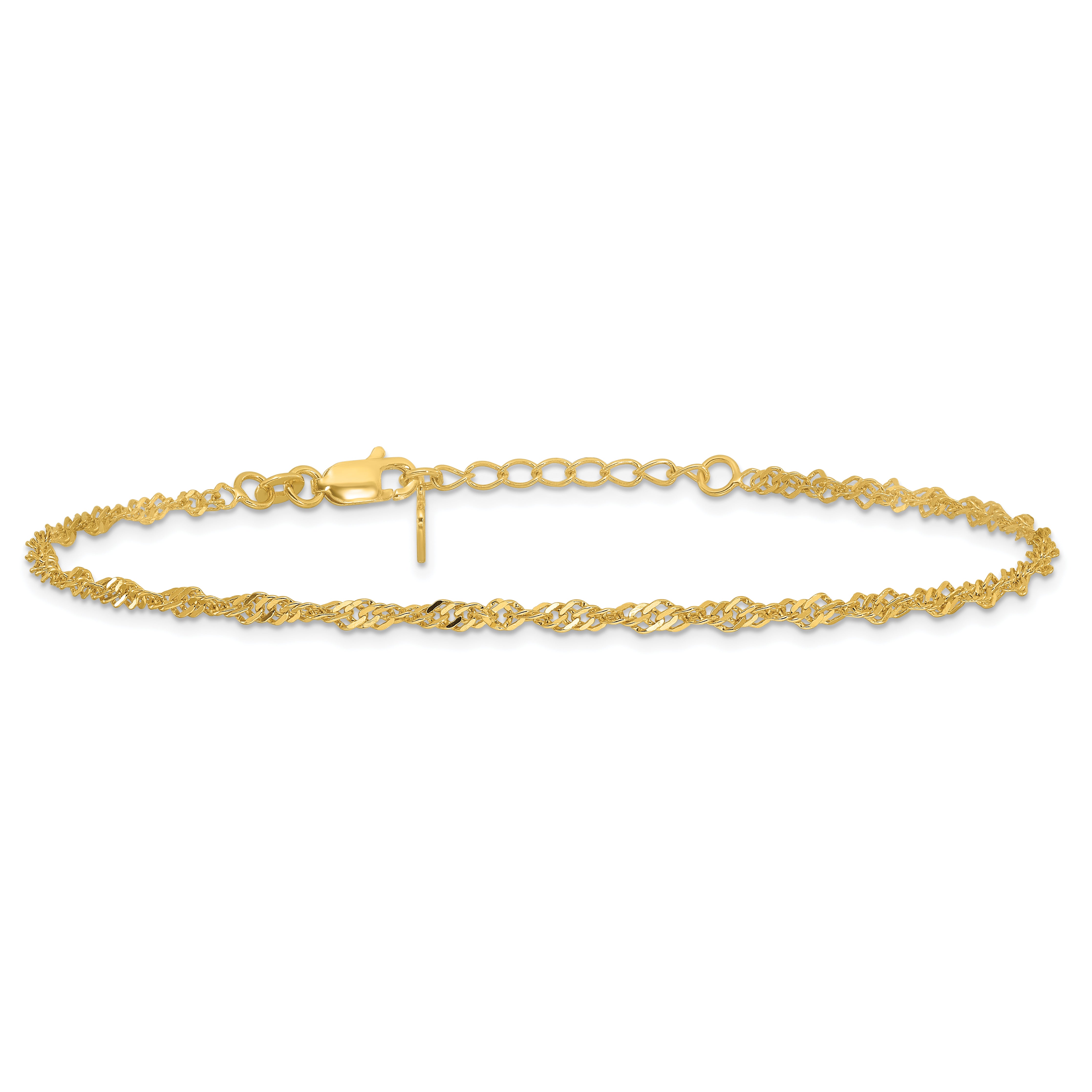 Sterling Silver Gold-tone D/C Polished 9in Plus a 1in ext. Anklet