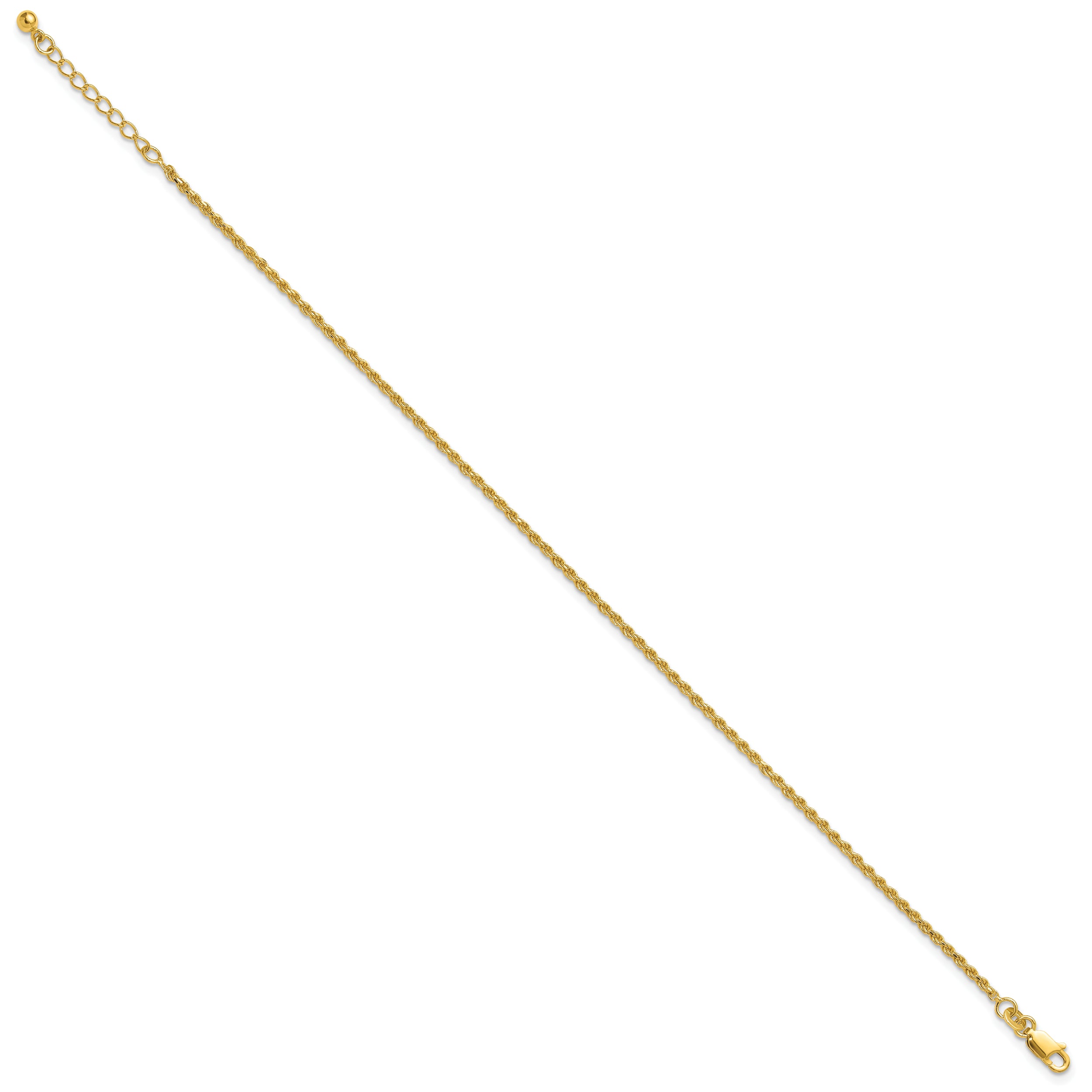 Sterling Silver Gold-tone D/C Rope 9in Plus 1in ext. Anklet