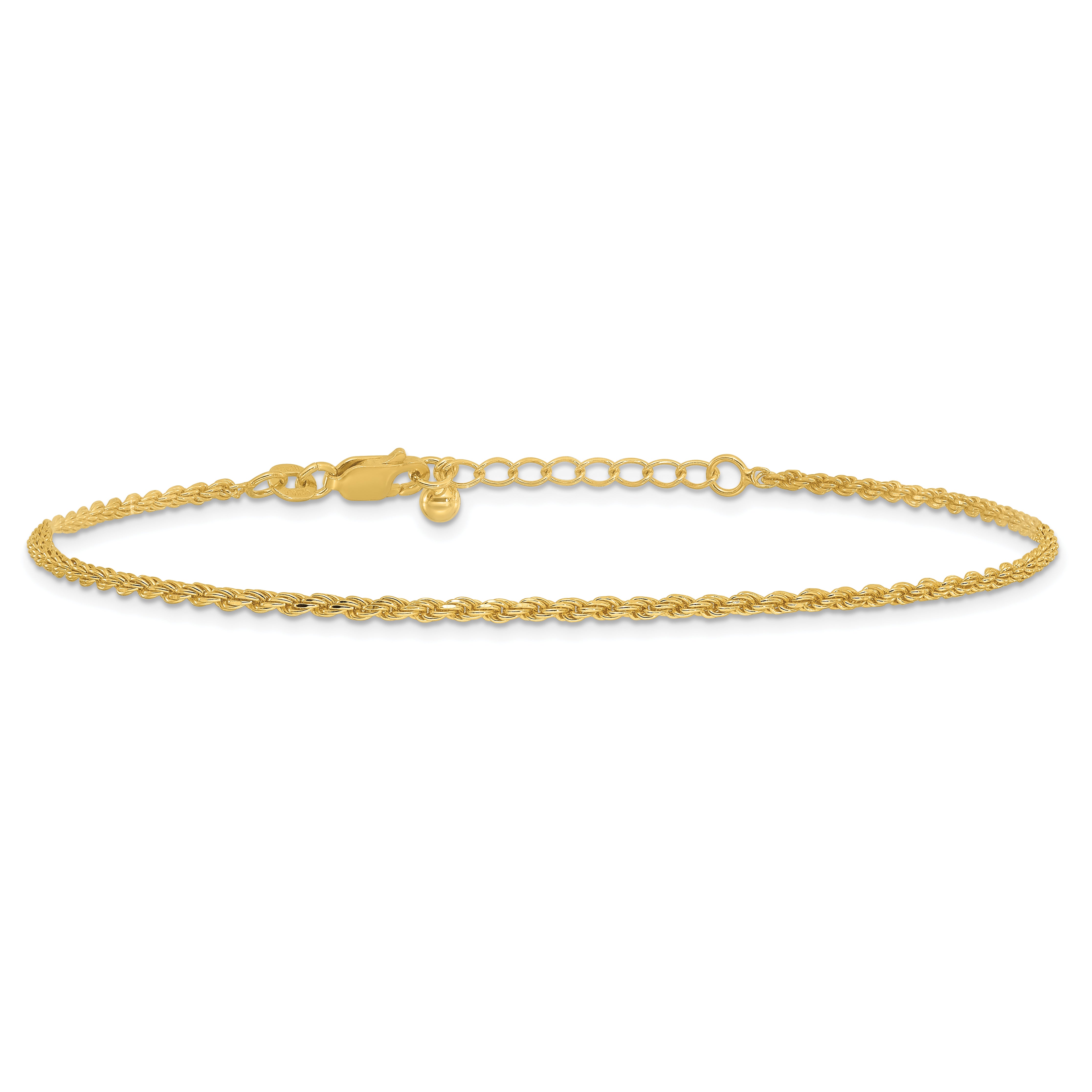 Sterling Silver Gold-tone D/C Rope 9in Plus 1in ext. Anklet