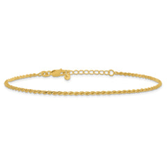 Sterling Silver Gold-tone D/C Rope 9in Plus 1in ext. Anklet