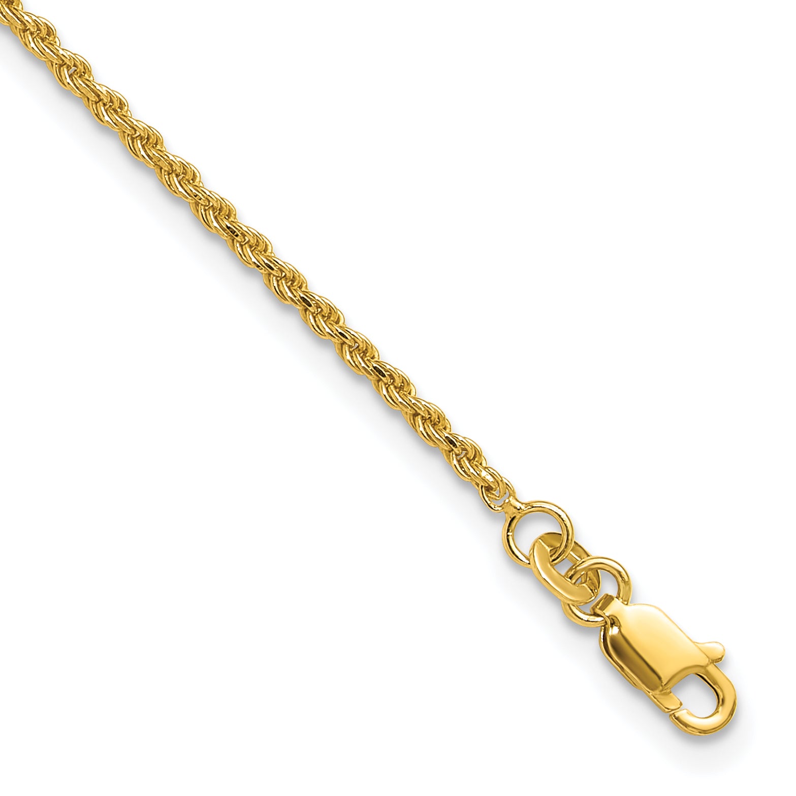 Sterling Silver Gold-tone D/C Rope 9in Plus 1in ext. Anklet