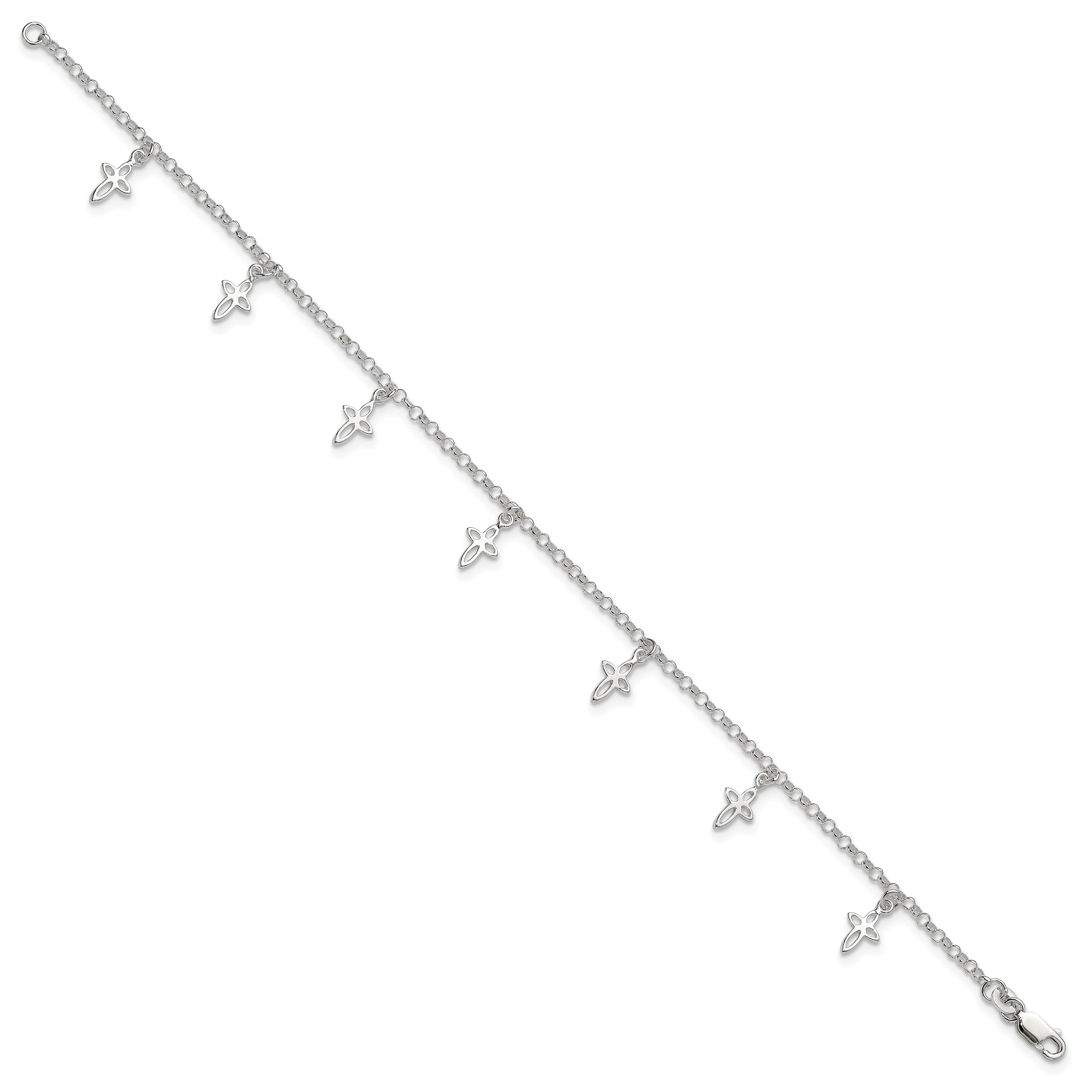 Sterling Silver 9 in Cross Anklet