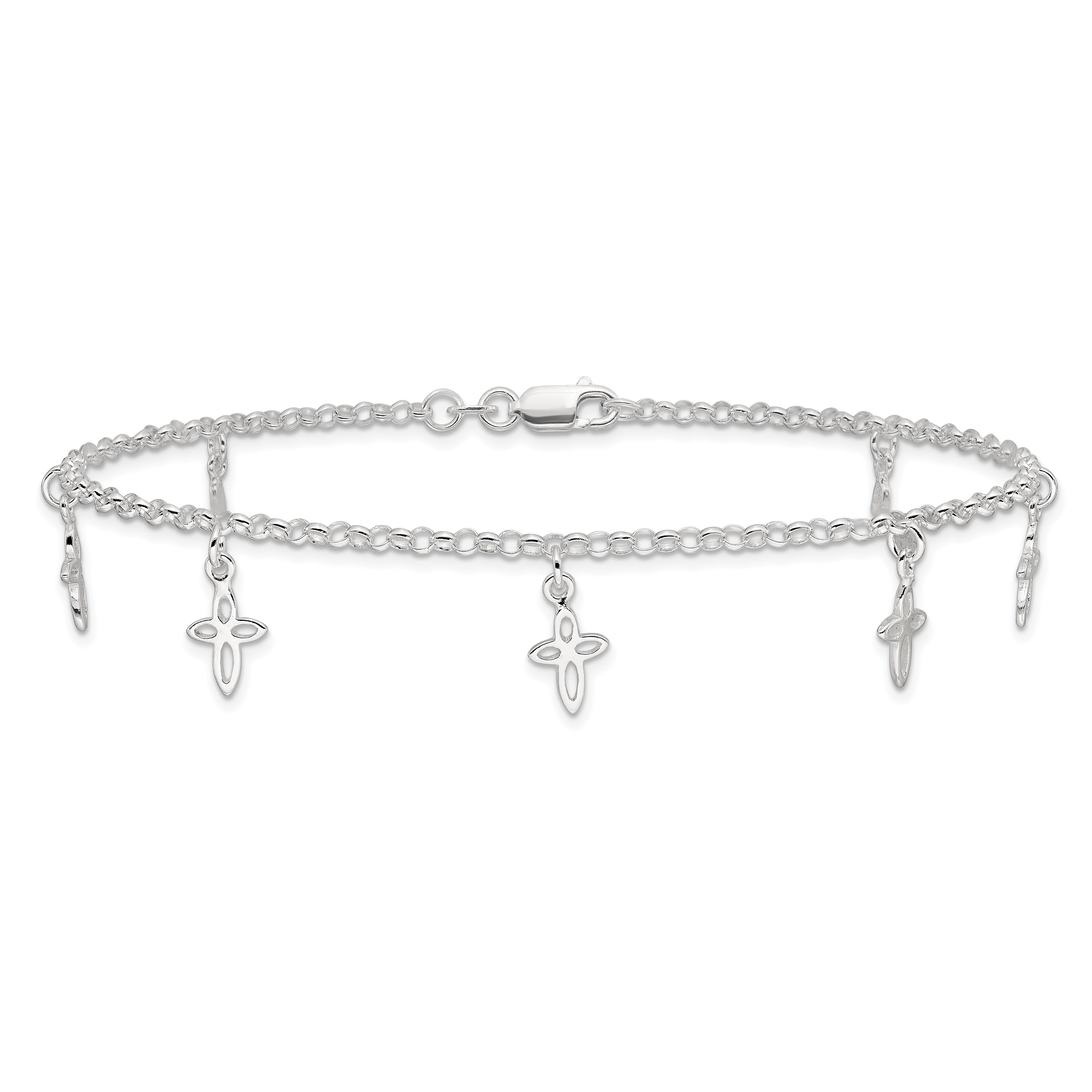 Sterling Silver 9 in Cross Anklet