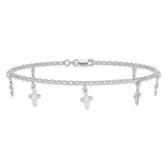 Sterling Silver 9 in Cross Anklet