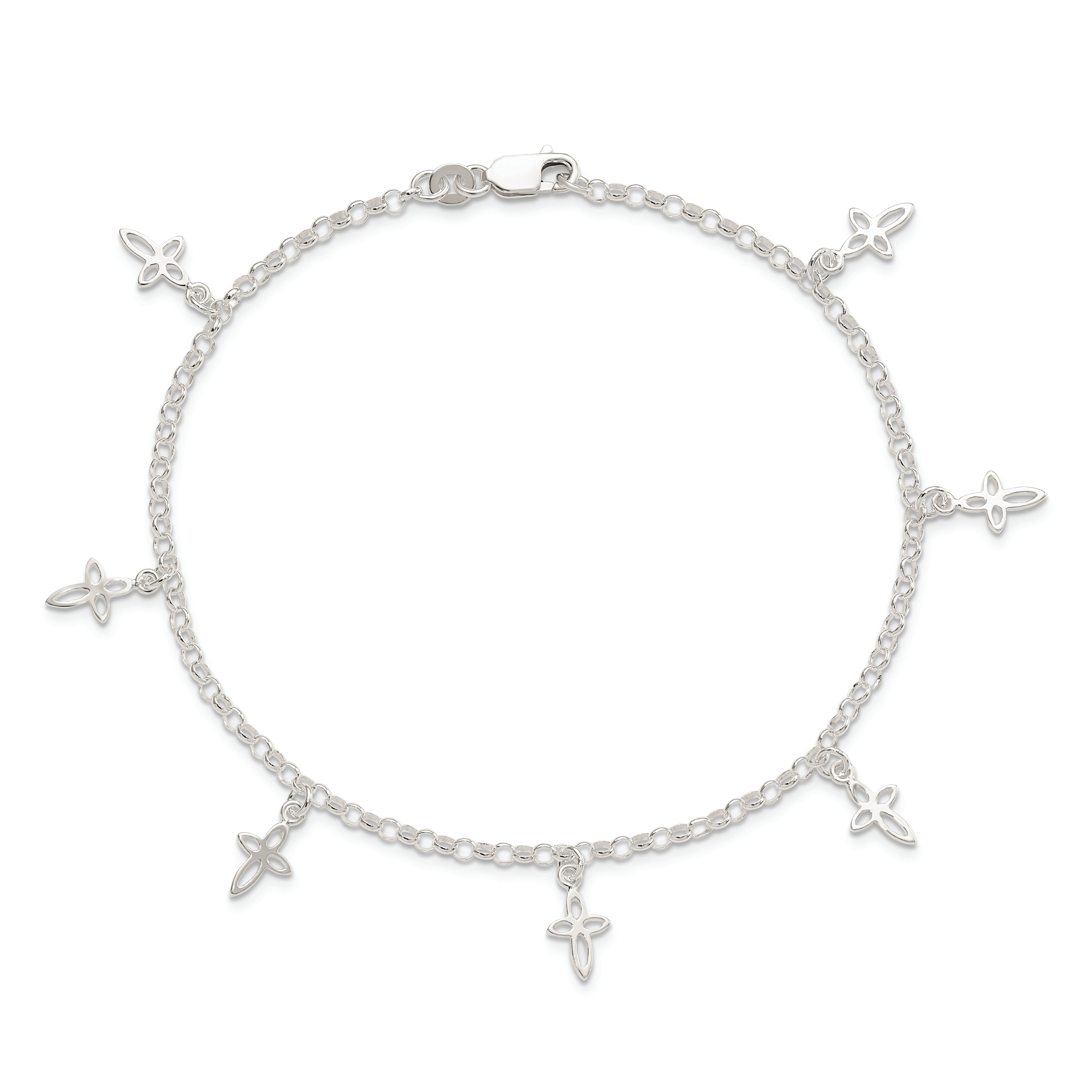 Sterling Silver 9 in Cross Anklet