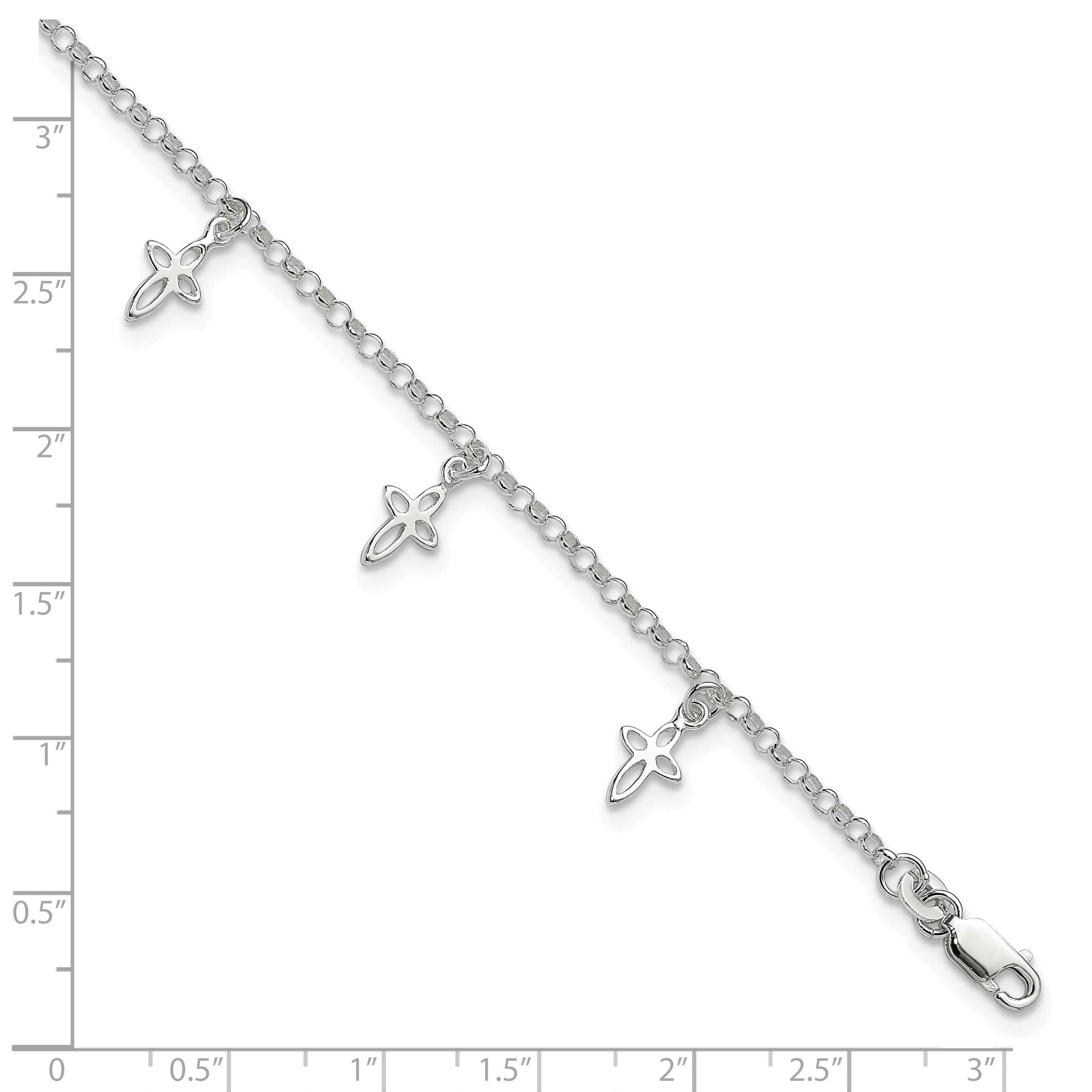 Sterling Silver 9 in Cross Anklet