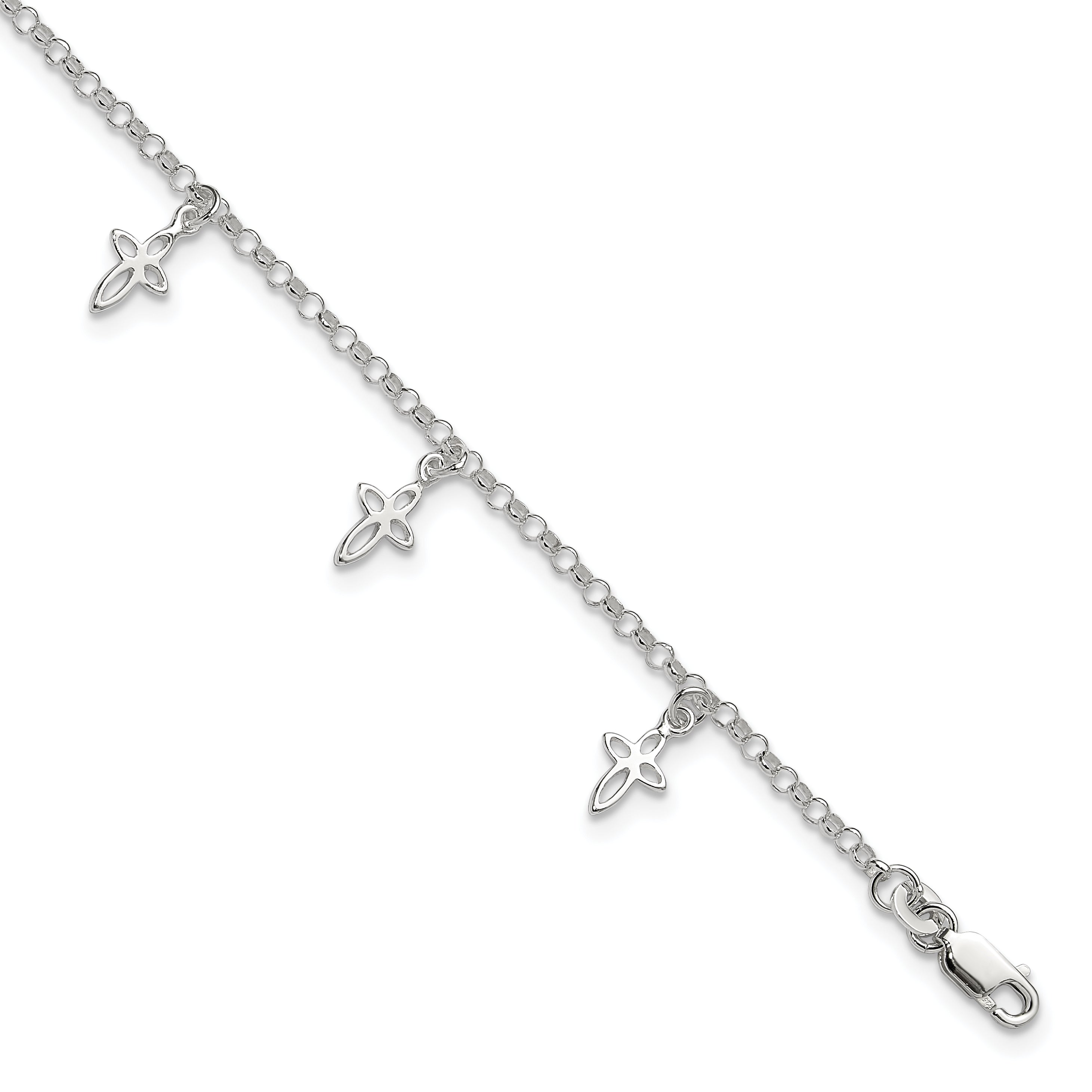 Sterling Silver 9 in Cross Anklet