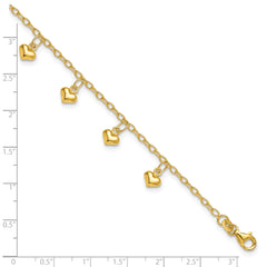 Sterling Silver Gold-tone Polished Puffed Heart 10in Anklet