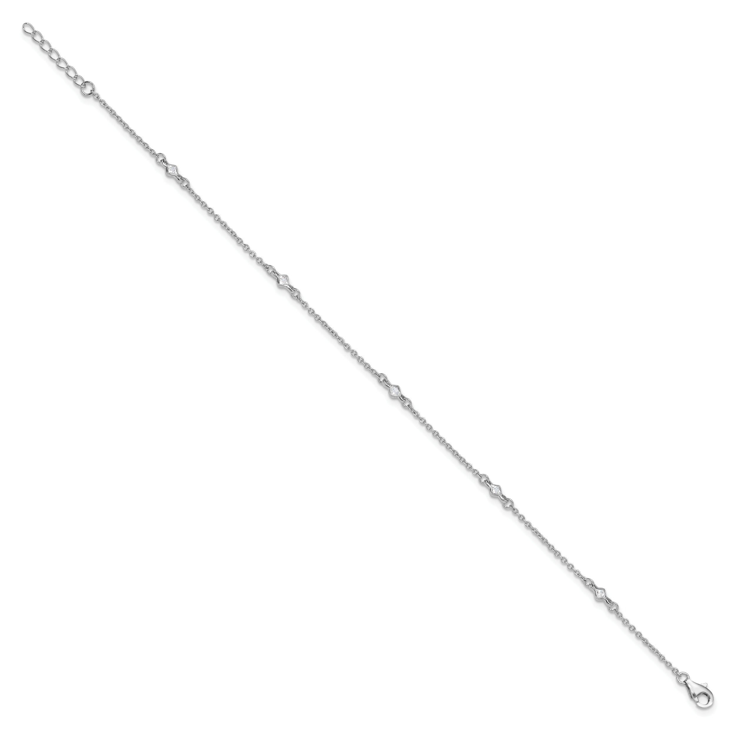 Sterling Silver Rhodium-plated 9in Plus 1in Ext. 5 Station CZ Anklet