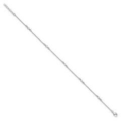 Sterling Silver Rhodium-plated 9in Plus 1in Ext. 5 Station CZ Anklet