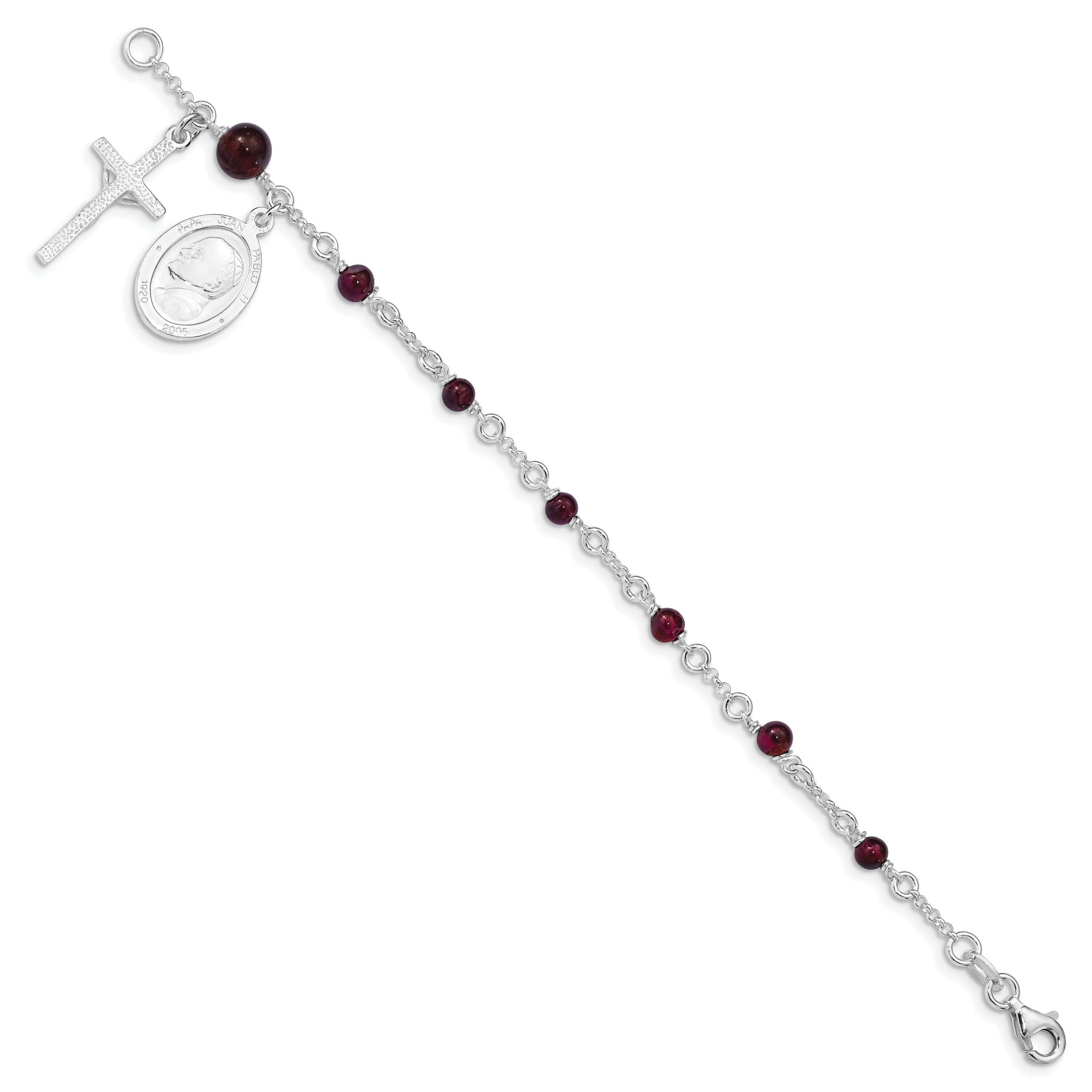 Sterling Silver Polished Rhodolite Garnet Children's Rosary Bracelet