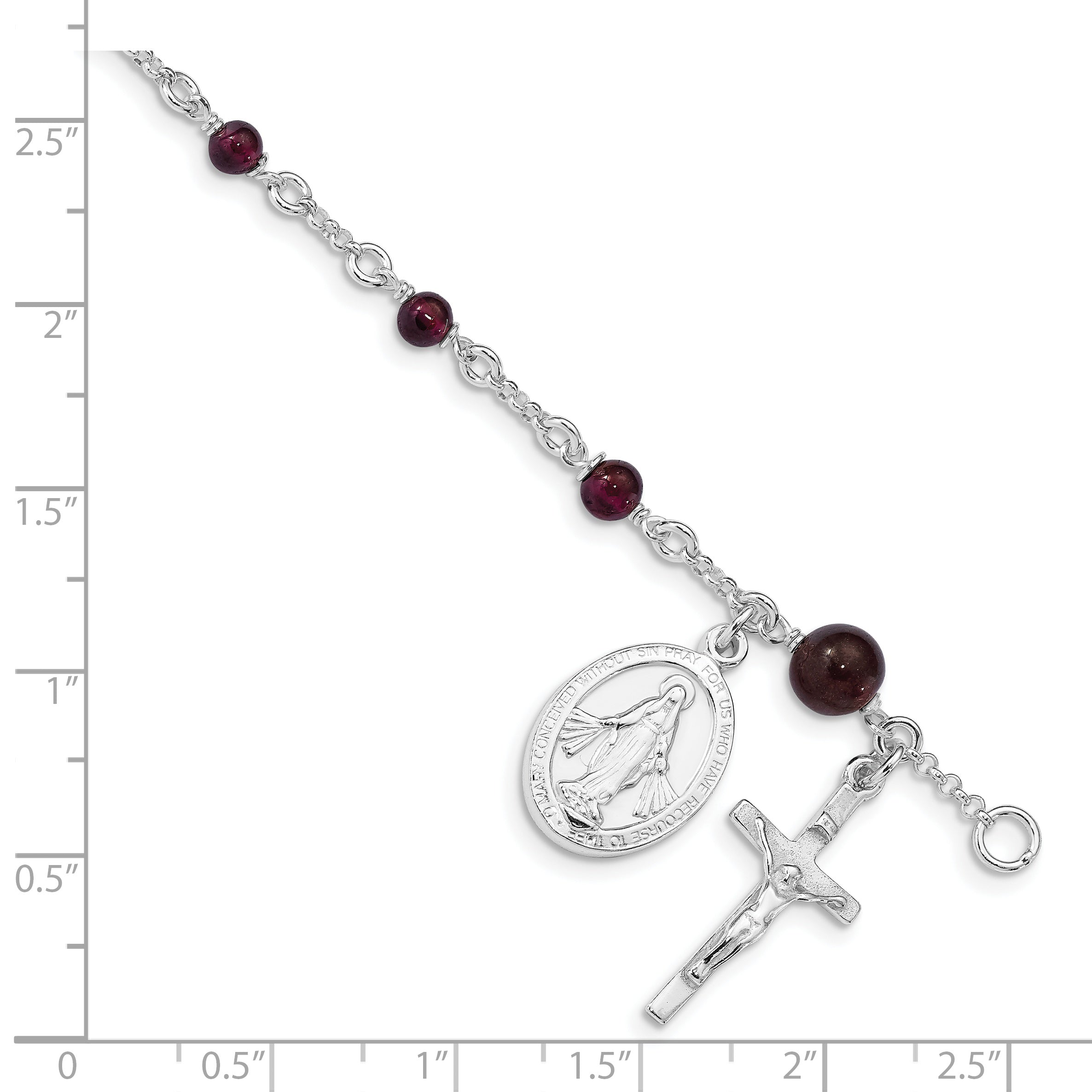 Sterling Silver Polished Rhodolite Garnet Children's Rosary Bracelet