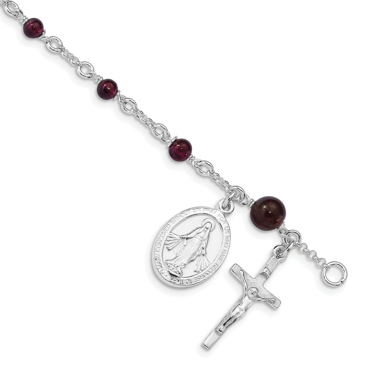 Sterling Silver Polished Rhodolite Garnet Children's Rosary Bracelet