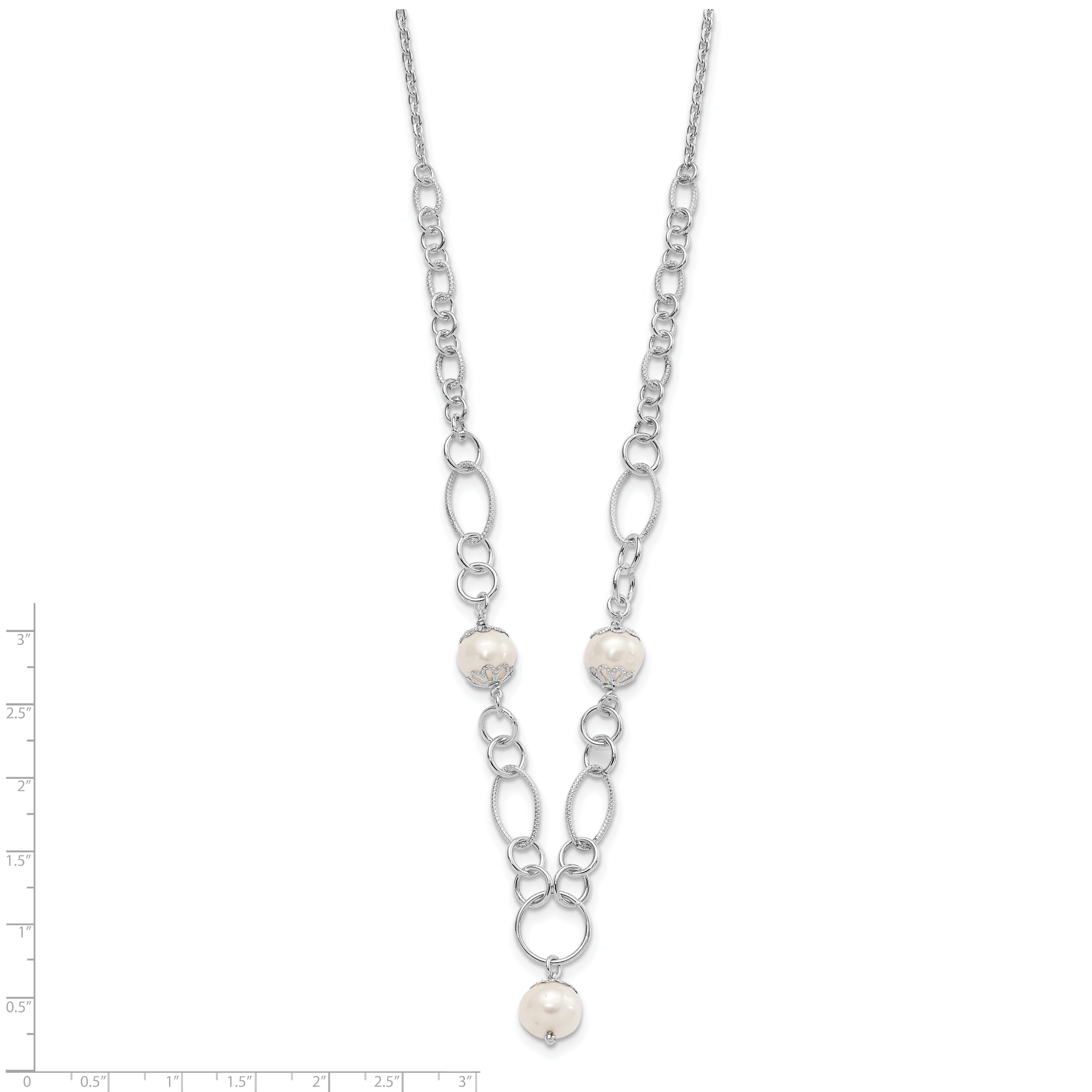 Sterling Silver Polished Fancy Simulated Pearl Drop Necklace