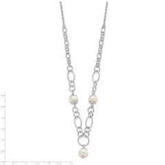 Sterling Silver Polished Fancy Simulated Pearl Drop Necklace