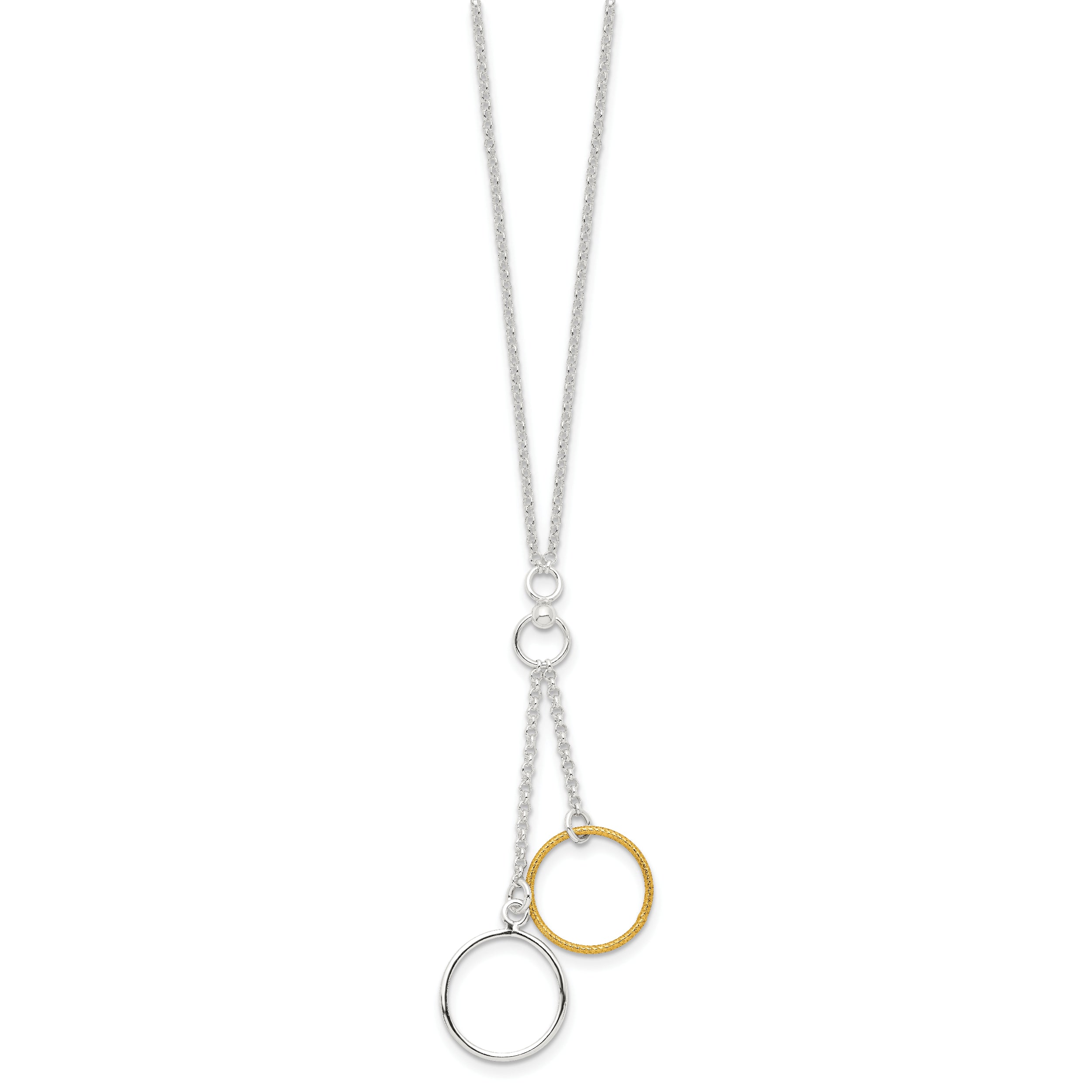 Sterling Silver and Vermeil Polished Fancy Circle Drop Necklace