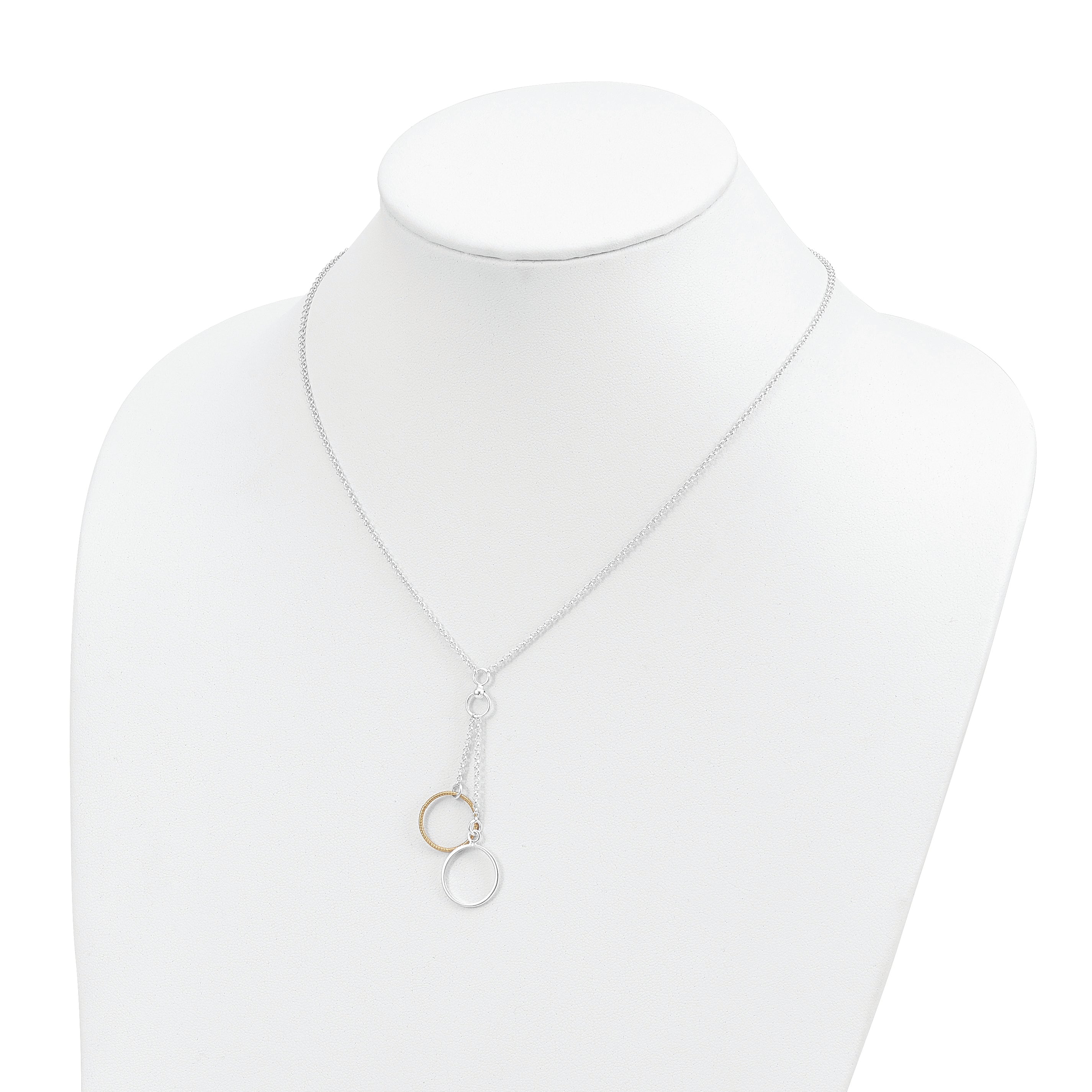 Sterling Silver and Vermeil Polished Fancy Circle Drop Necklace