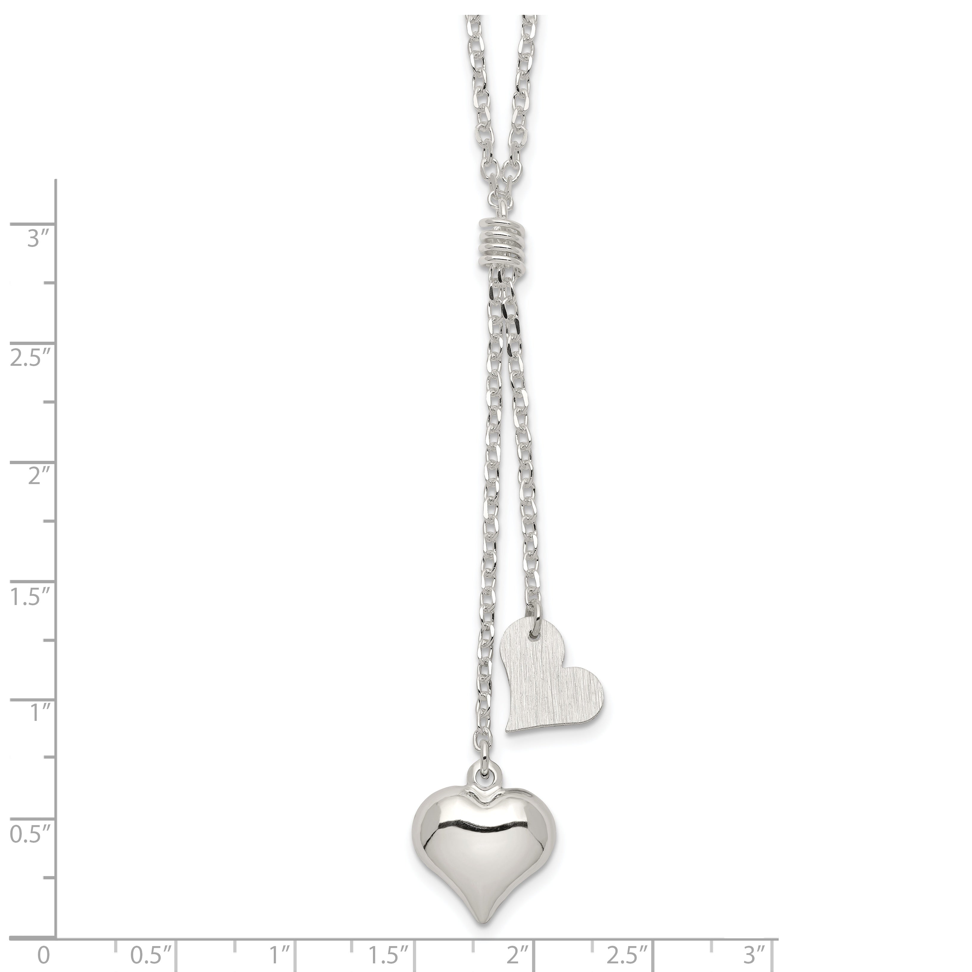 Sterling Silver Polished Textured Puffed Heart Fancy Drop Necklace