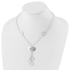 Sterling Silver Polished & Brushed Heart & Circle Drop Necklace