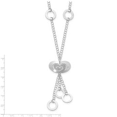 Sterling Silver Polished & Brushed Heart & Circle Drop Necklace