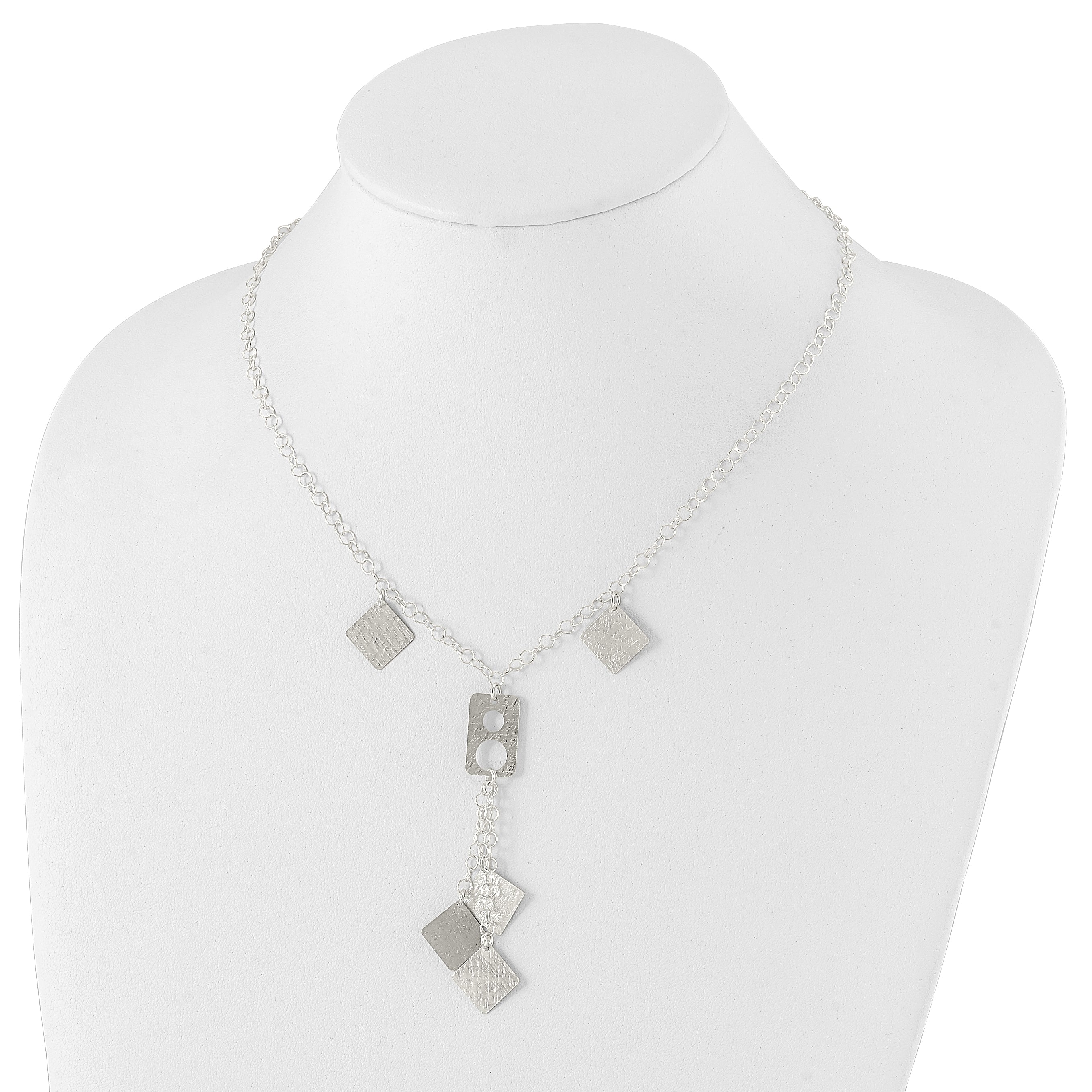 Sterling Silver Polished & Textured Geometric Drop Necklace