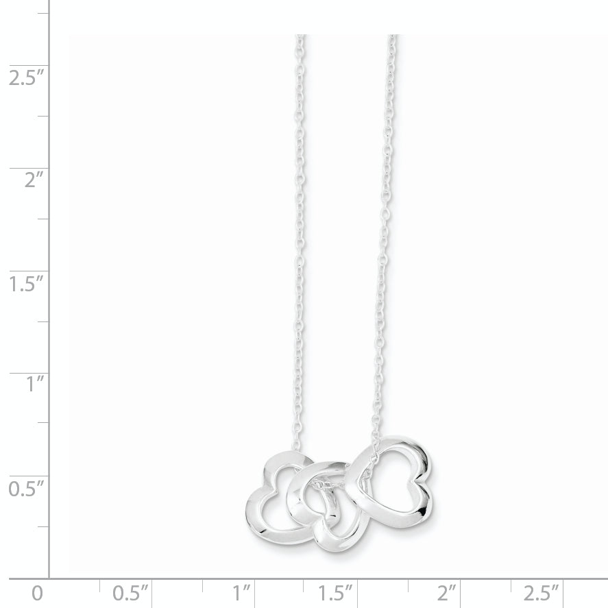 Sterling Silver Polished Fancy 3- Heart Necklace