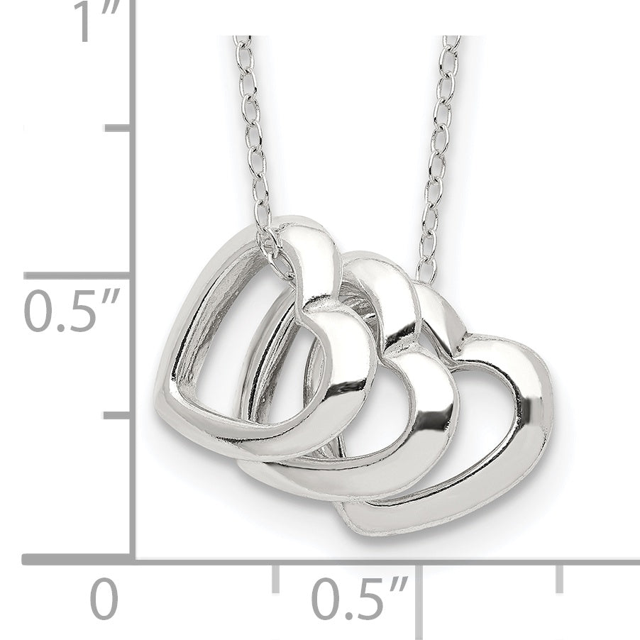 Sterling Silver Polished Fancy 3- Heart Necklace