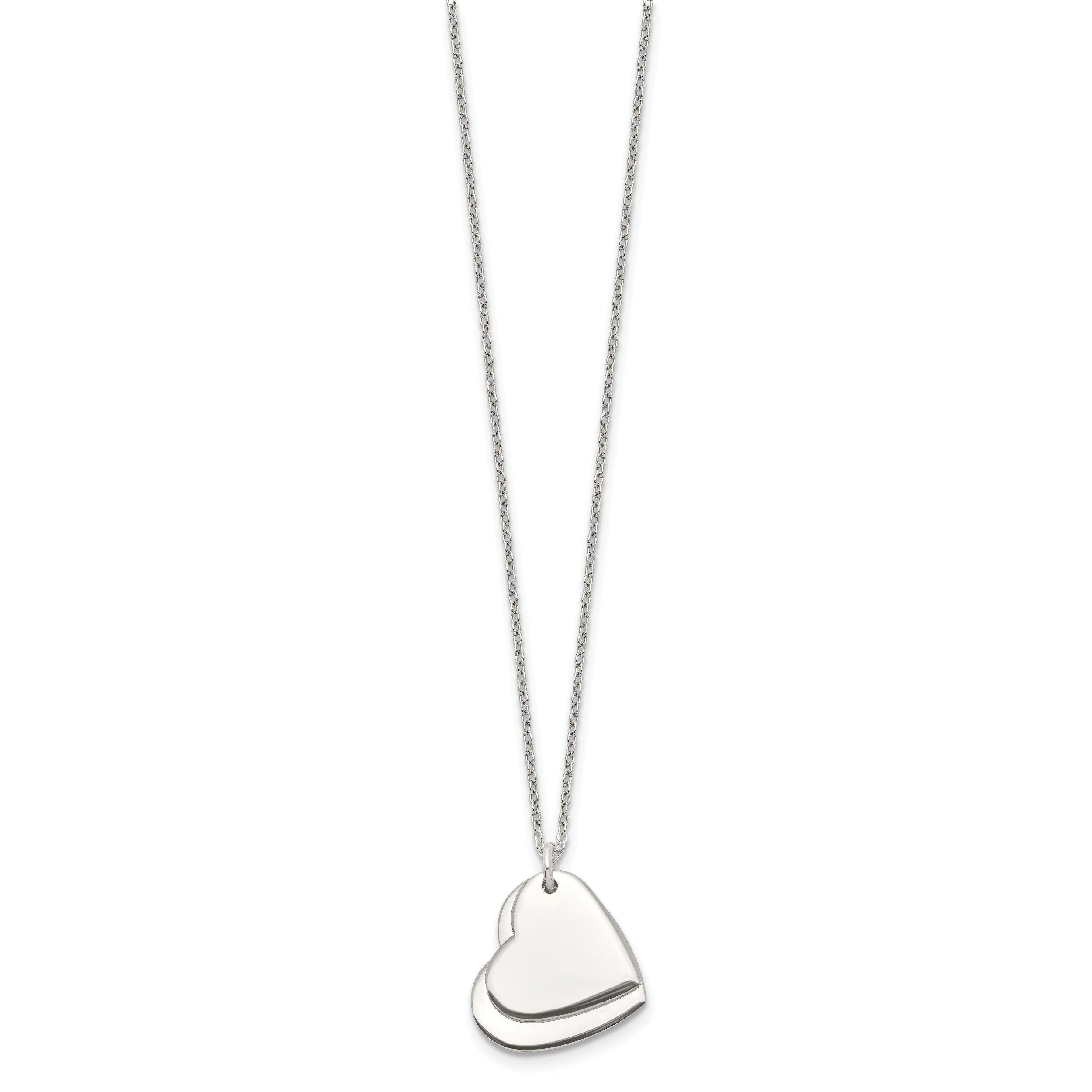 Sterling Silver Polished Double Heart Necklace