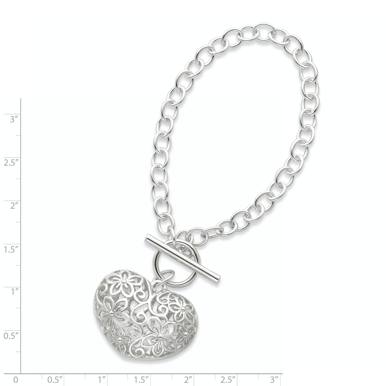 Sterling Silver Puffed Filigree Heart Toggle Bracelet