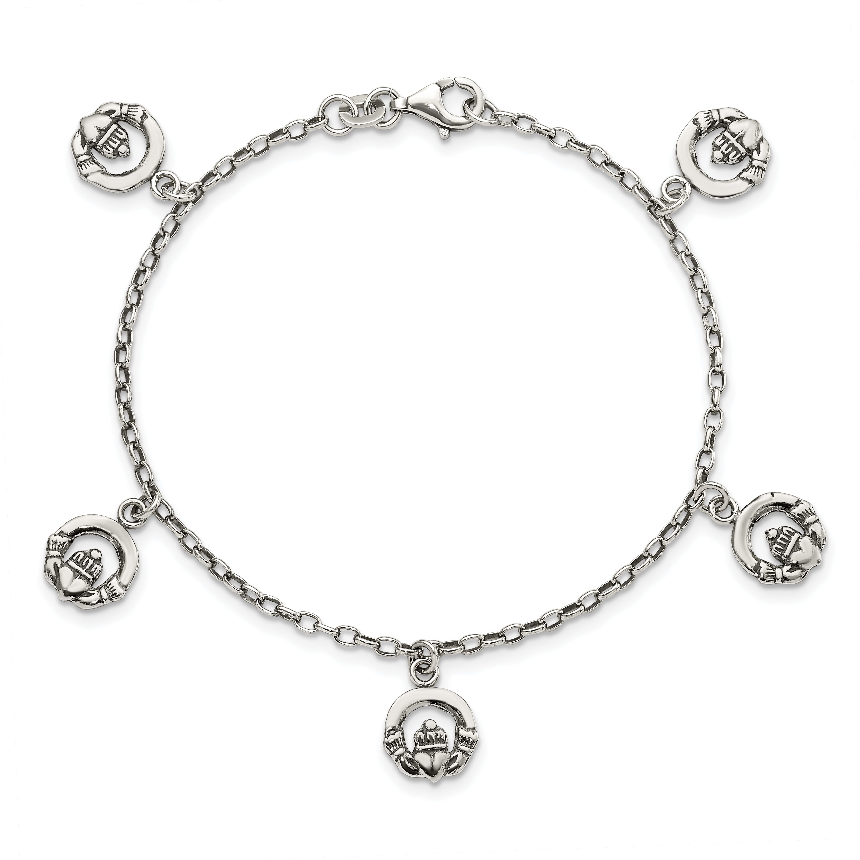 Sterling Silver Antiqued Claddagh Bracelet