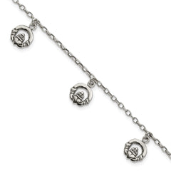 Sterling Silver Antiqued Claddagh Bracelet