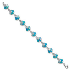 Sterling Silver Rhodium-plated 7in Created Blue Opal Inlay Shell Bracelet