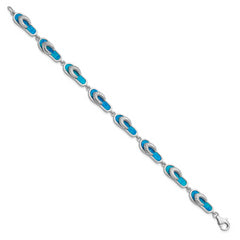 Sterling Silver Rhodium-plated 7in Created Blue Opal Inlay Sandal Bracelet