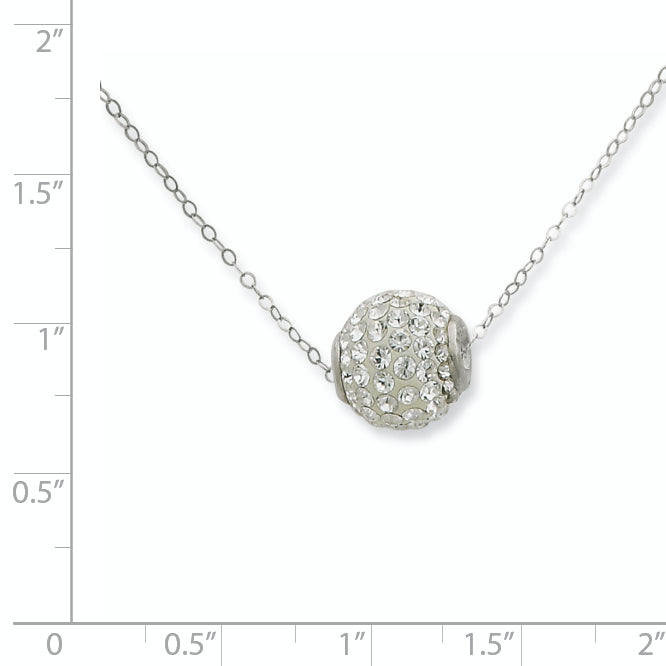 Sterling Silver Rhod-plated 10mm White Stellux Crystal Ball Necklace