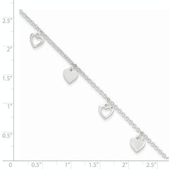 Sterling Silver 9 inch Polished Heart with 1in ext. Anklet