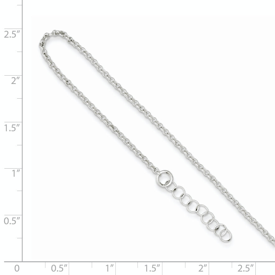 Sterling Silver Polished Rolo Chain with 1in ext. Anklet