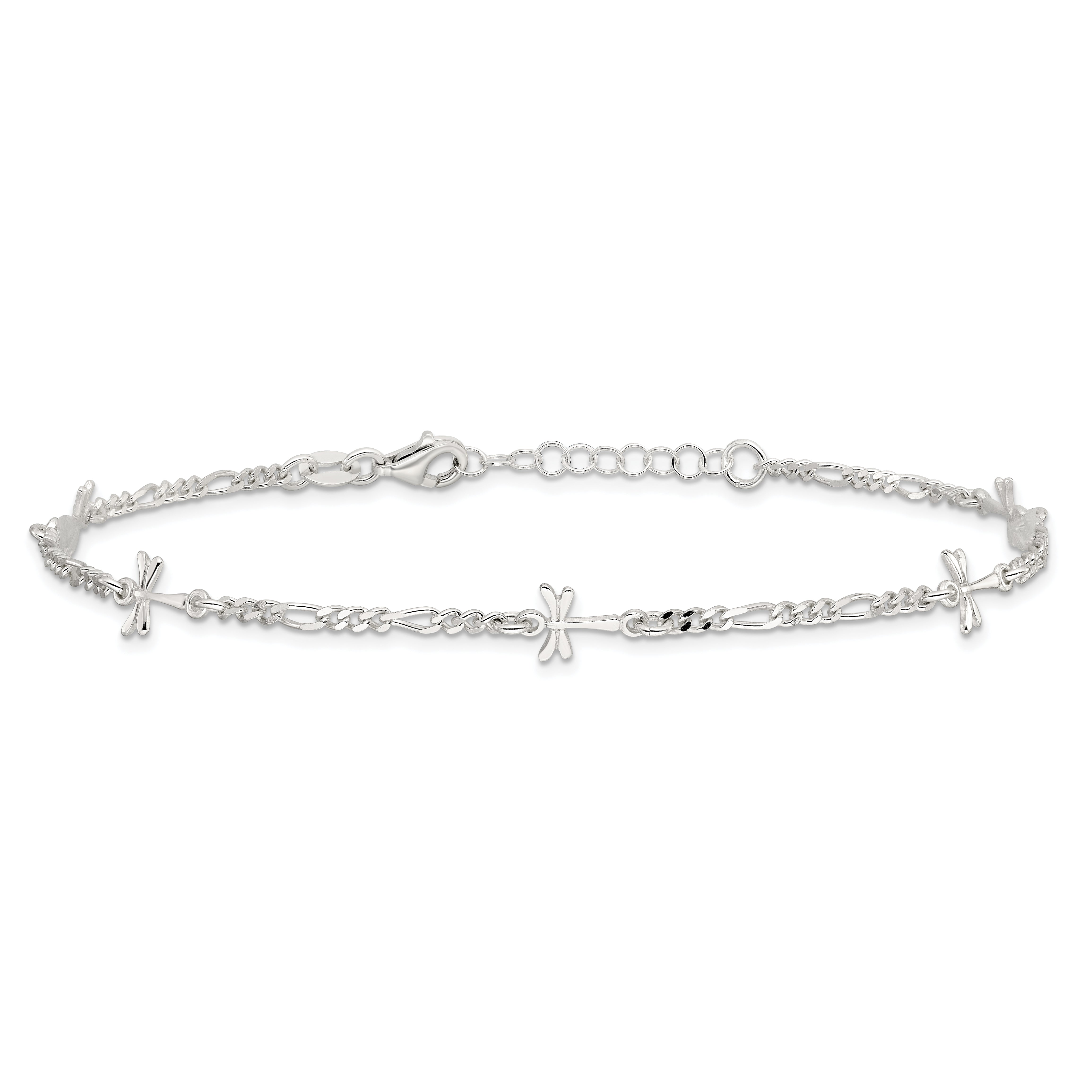 Sterling Silver Polished Dragonfly 8in Plus 1in ext. Anklet