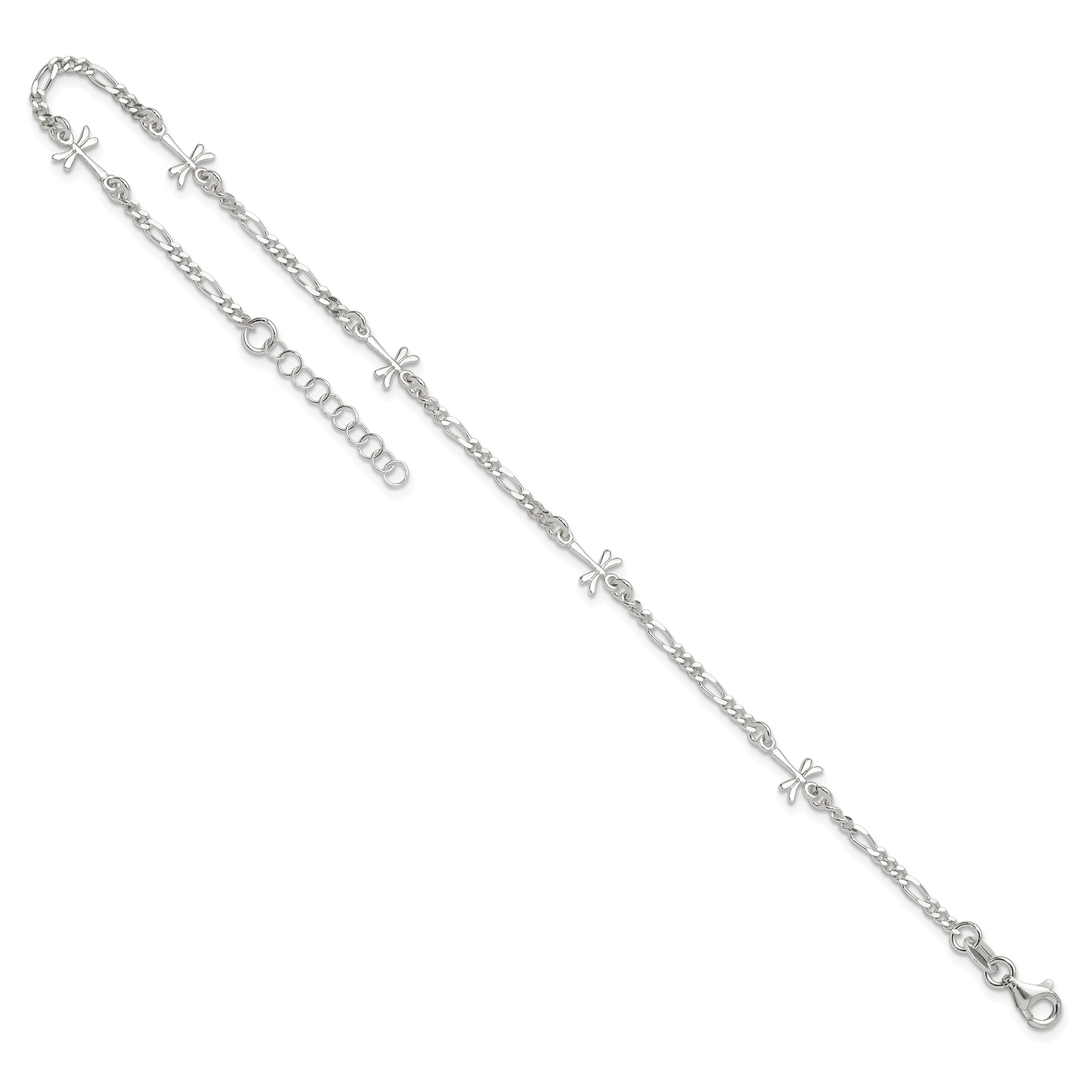 Sterling Silver Polished Dragonfly 8in Plus 1in ext. Anklet