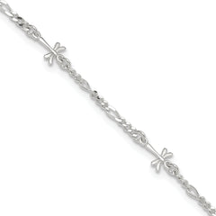 Sterling Silver Polished Dragonfly 8in Plus 1in ext. Anklet